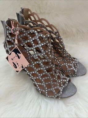 Zigi Soho Silver Crystal Cutout Cage Heels